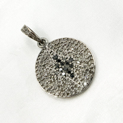 DP561. Diamond Sterling Silver Round Star Pendant with Black Diamond