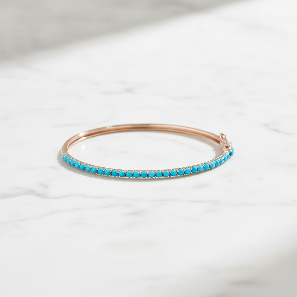 BNZ68709TQ. 14K Solid Gold Turquoise Bangle