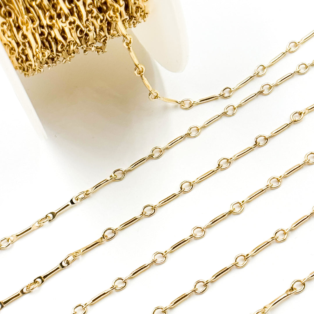 14K Solid Yellow Gold Bar Chain
