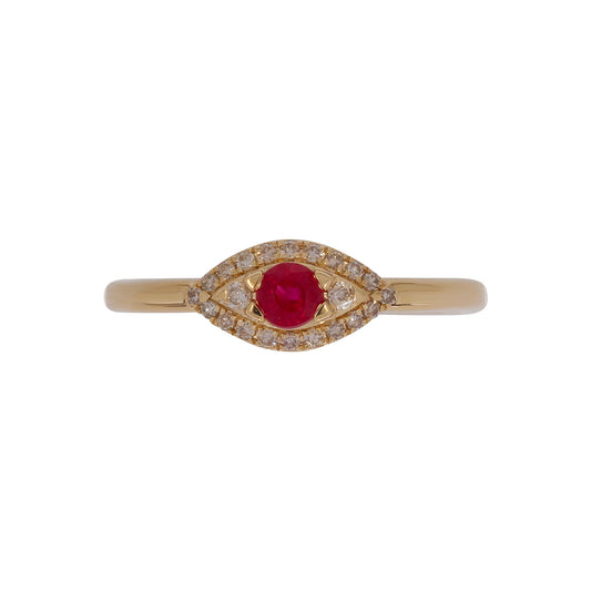 RFB17775RU. 14k Solid Gold Diamond and Ruby Eye Ring