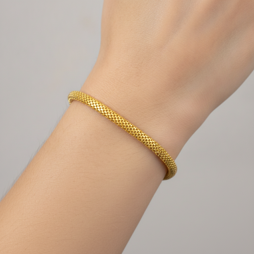 500J02TULIPANBR. 14K Solid Gold Bismark Puff Bracelet