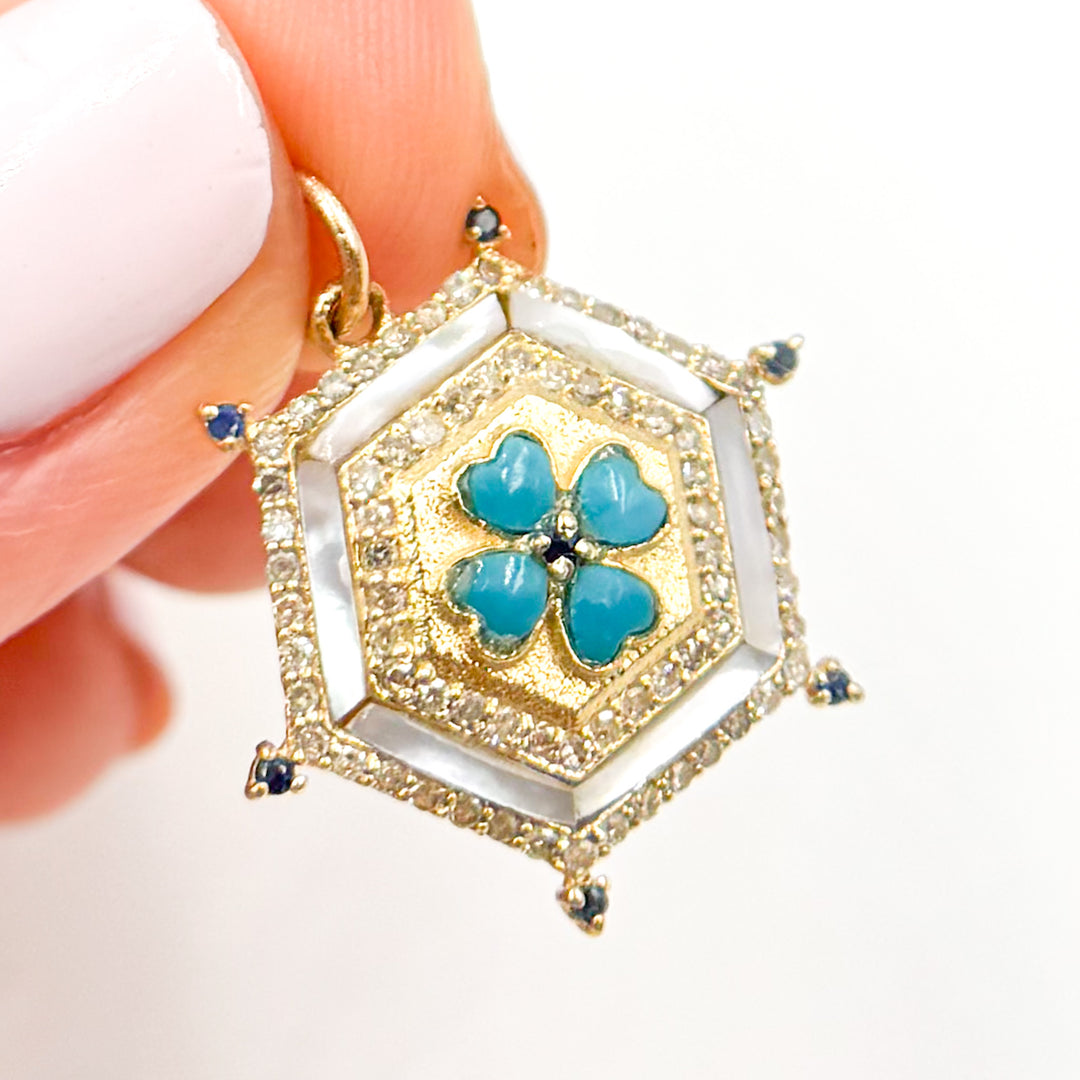 Buy Now 14K Solid Gold Hexagon Clover Pendant