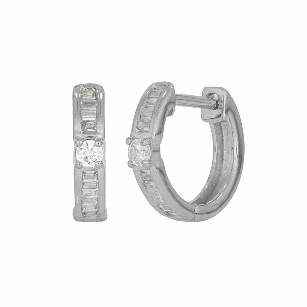 EHF57455. 14K Solid Gold Diamond Hoop Earrings
