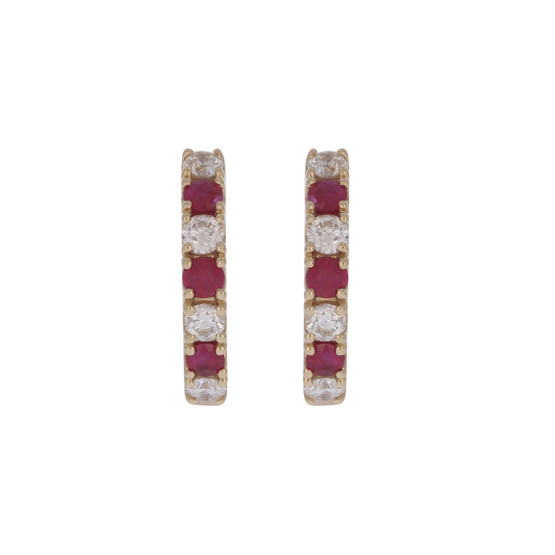 EHE57608. 14K Solid Gold Diamond and Gemstone Huggies