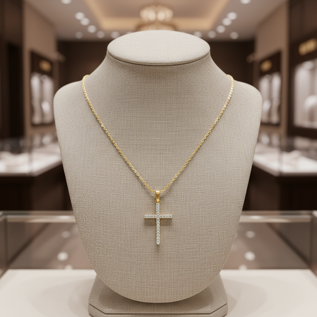 PN115432Y14DI1. 14K Solid Gold Cross Diamond Charm