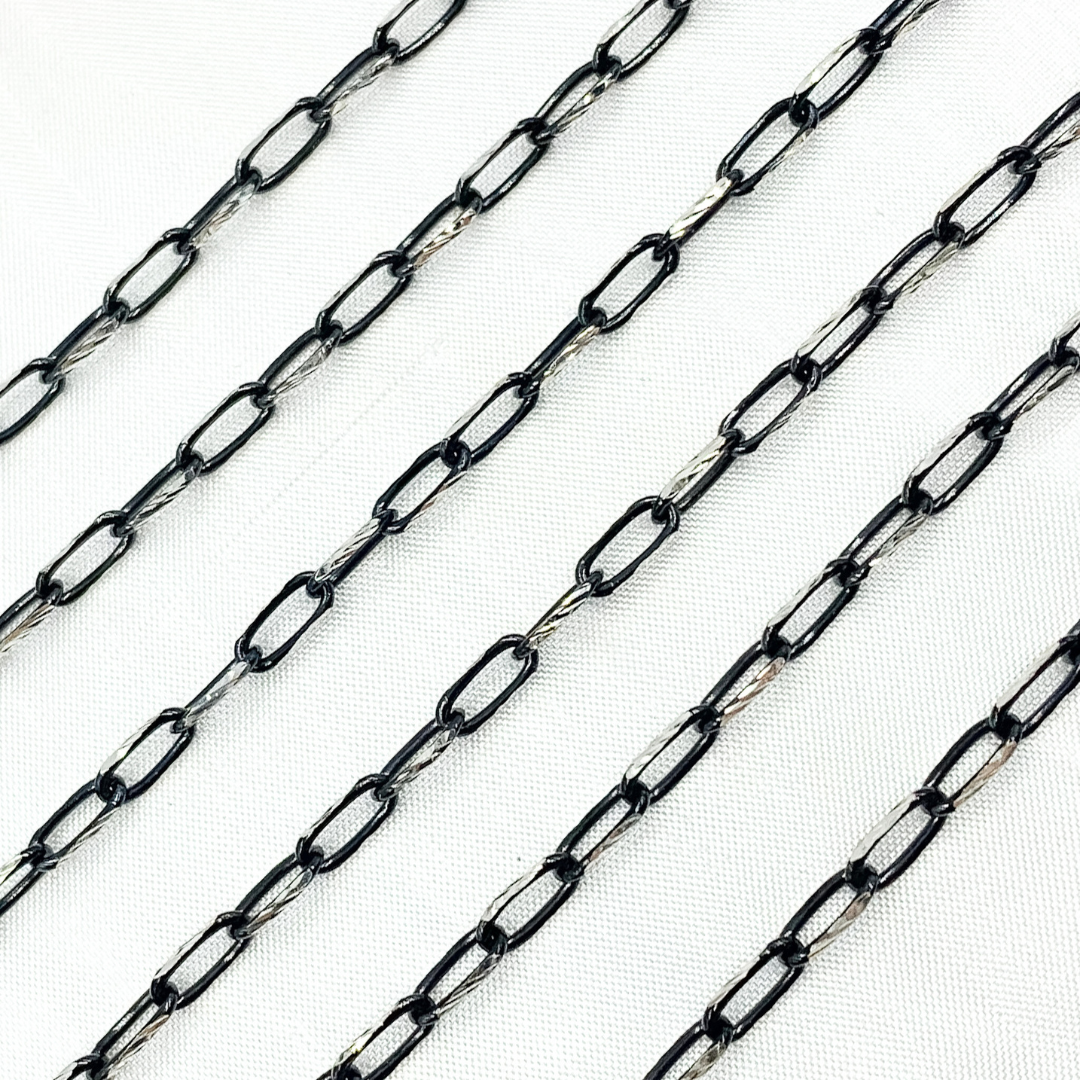 Two Tone Black Rhodium and Sterling Silver Paperclip Link Chain