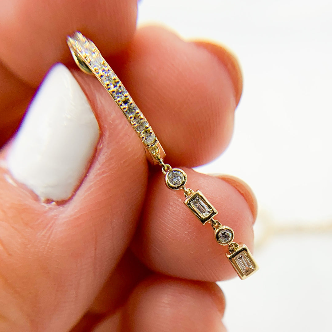 HP400533. 14k Solid Gold Diamond Dangle Hoop Earrings