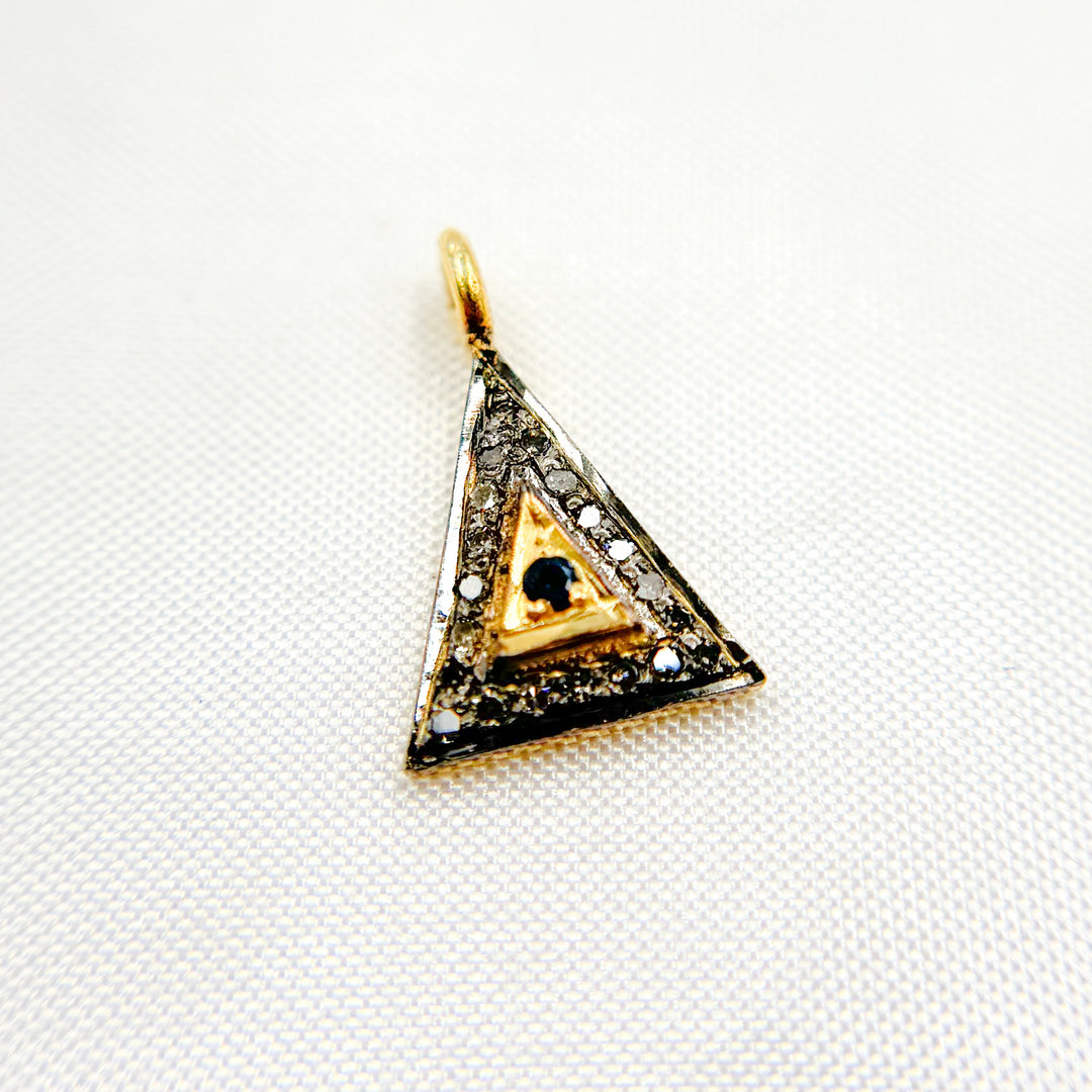 DC454. Diamond Sterling Silver Triangle Charm with Gemstone