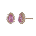 Load image into Gallery viewer, CE96380PS6X4. 14K Solid Gold Pink Sapphire and Diamond Drop Stud Earrings