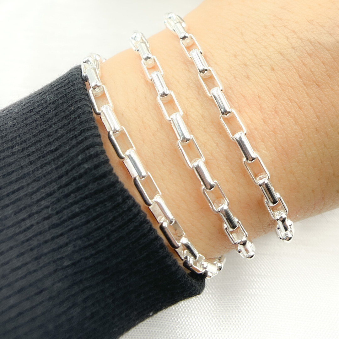 501SS. Sterling Silver Round Smooth Rectangle Link Chain