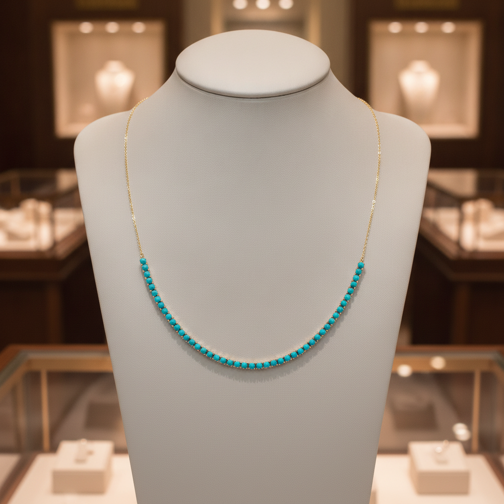 NFZ72587TQ. 14K Solid Gold Turquoise Fancy Necklace