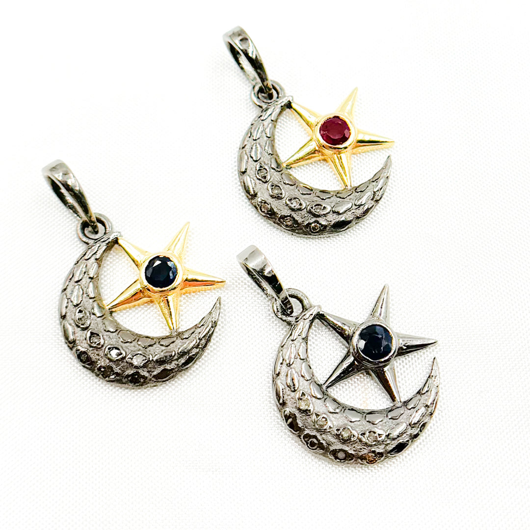 DP737. Diamond Sterling Silver Moon & Star Pendant