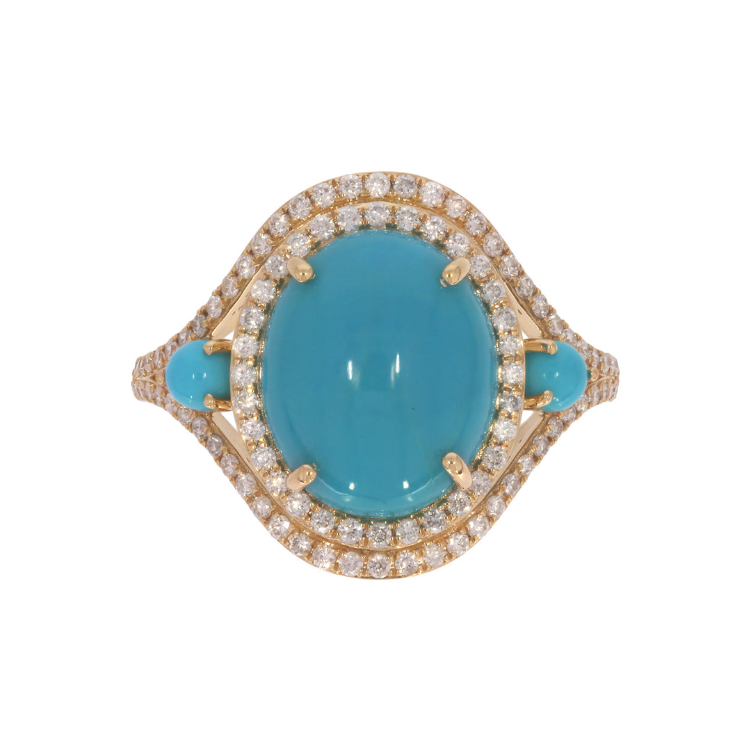 CR97319TQ11X9. 18K Solid Gold Diamond & Turquoise Ring