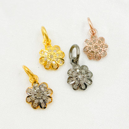DC252. Diamond Sterling Silver Flower Charm