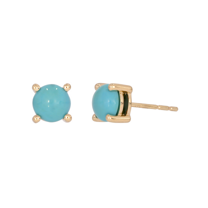 14K  Gold Turquoise Round Stud Earring