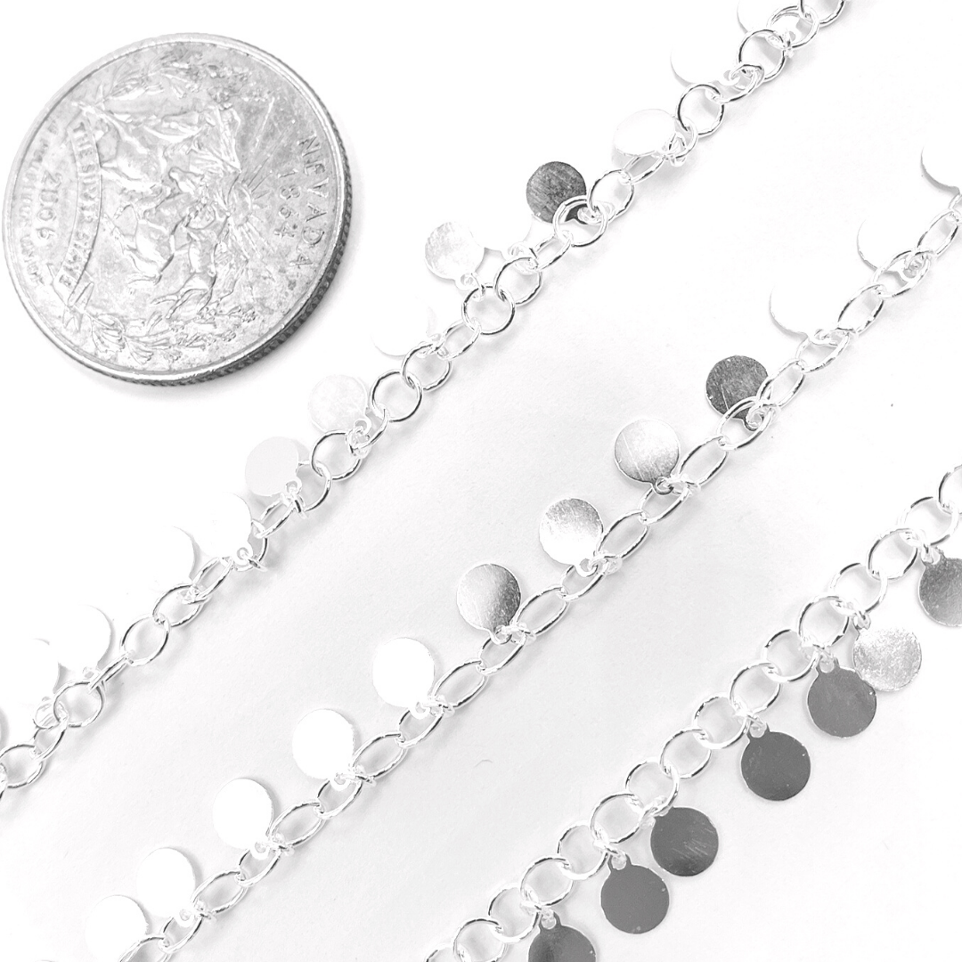 925 Sterling Silver Dangle Disc Chain. V73SS