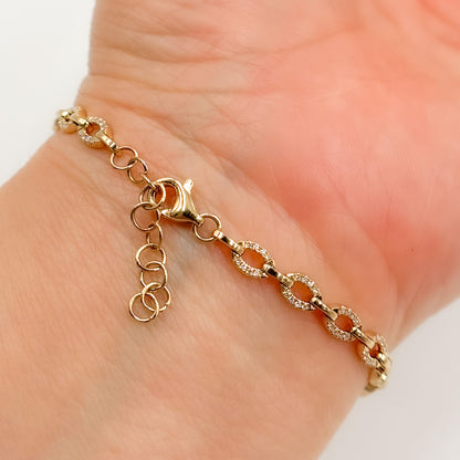 14k Solid Yellow Gold Diamond Fancy Bracelet