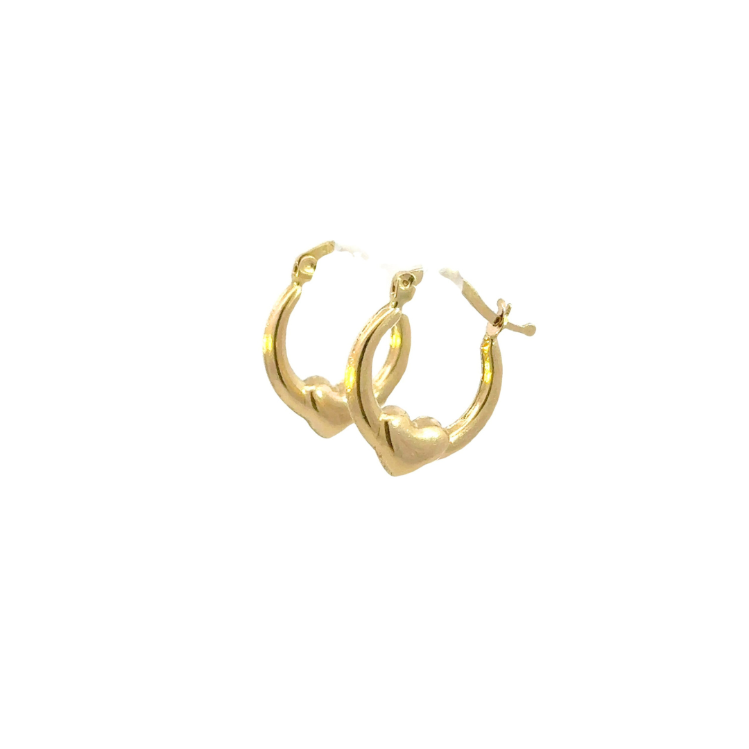 GER172. 14k Solid Gold Hollow Heart Hoops