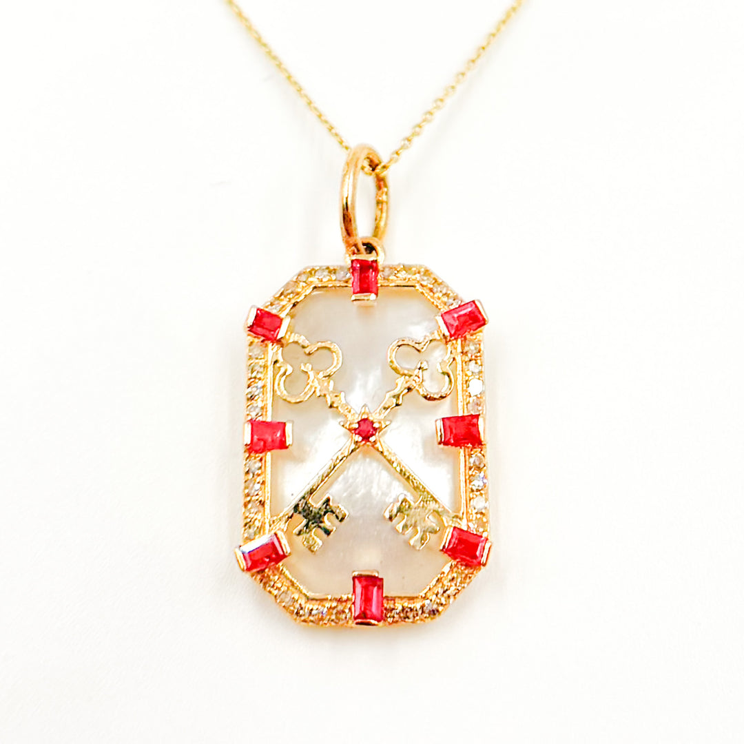 14K Gold Keys Rectangle Pendant