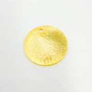 15MM Gold-plated sterling silver brushed round flat disc charm with a single hole