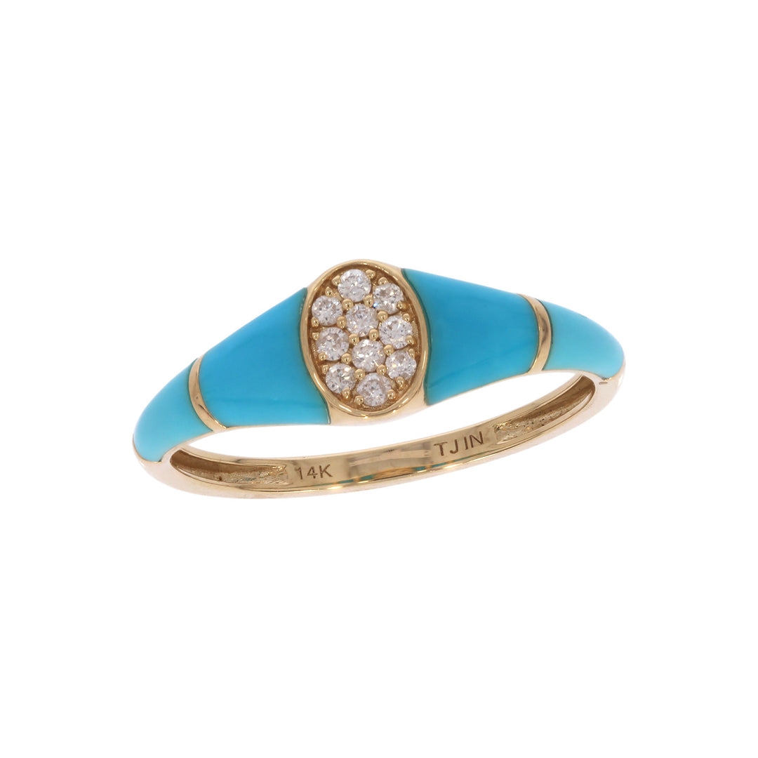 DRN05936TQ. 14k Solid Gold Turquoise and Diamond Fancy Ring