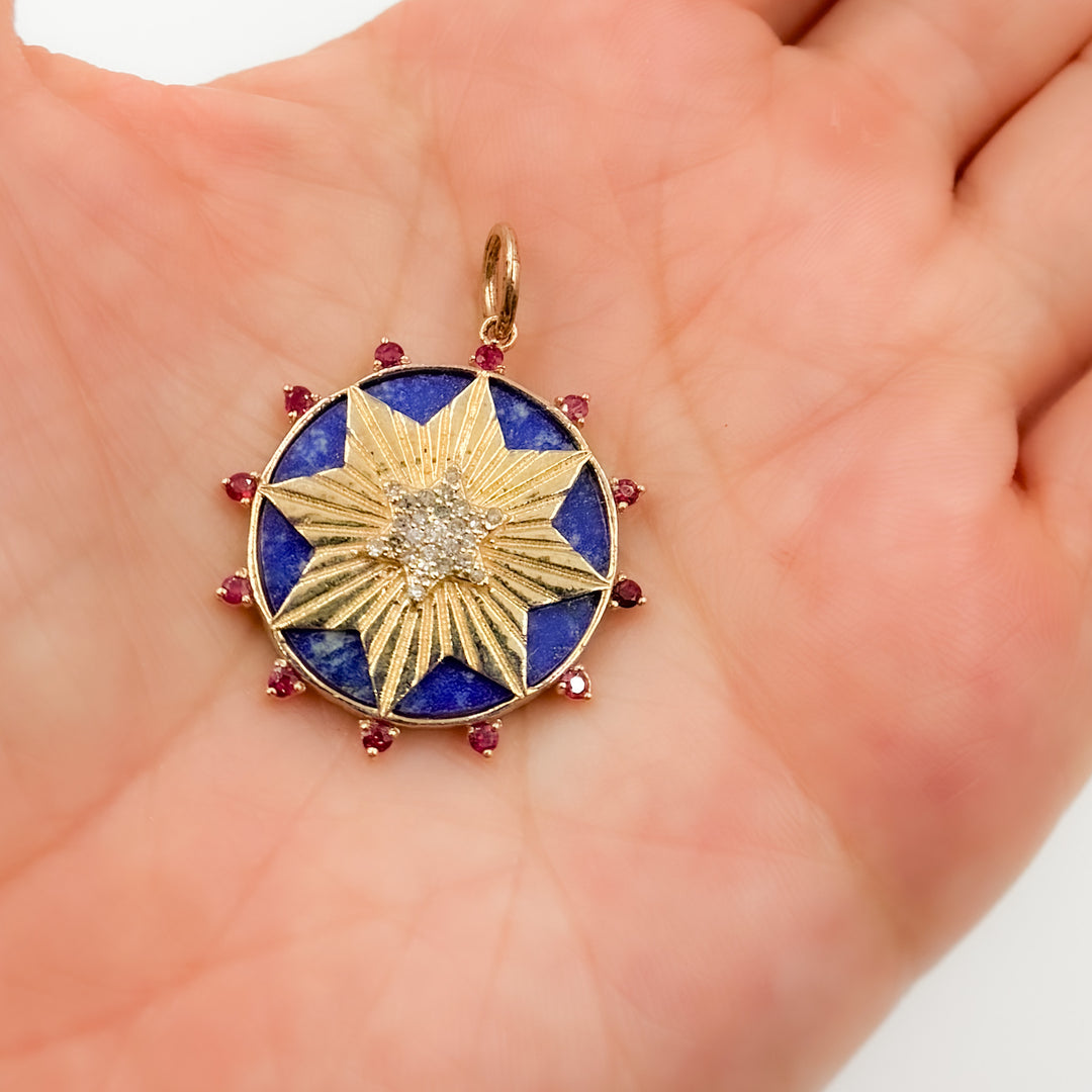 14K Gold Round Star Pendants