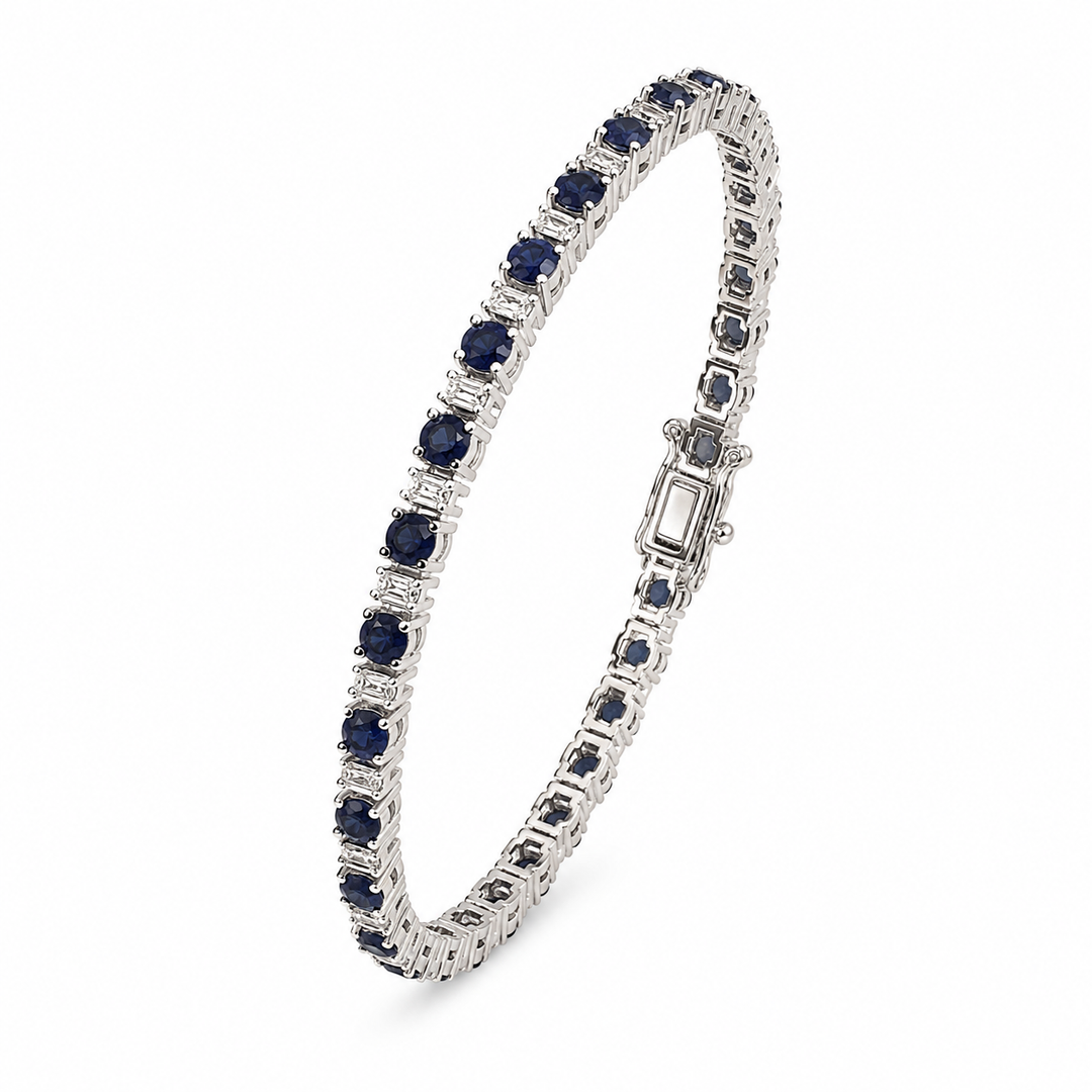 CB97275BS3. 14k Solid Gold Diamond and Blue Sapphire Tennis Bracelet
