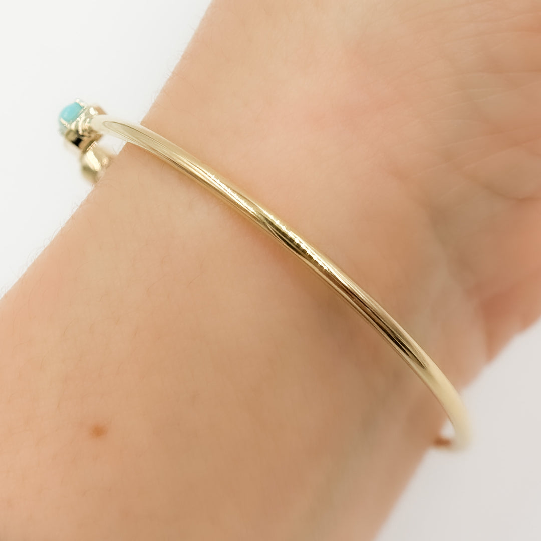 BNA68584TQ. 14K Solid Gold Diamond and Turquoise Open Bangle