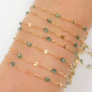 V295OGGF. 14K Gold Filled Olive Green Color Enamel with Paperclip and Diamond Cut Marina Links