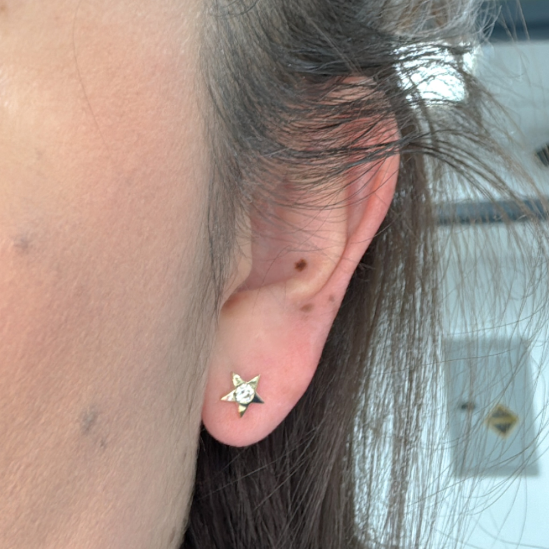 14k Solid Gold Diamond Star Studs. EFC52671Y