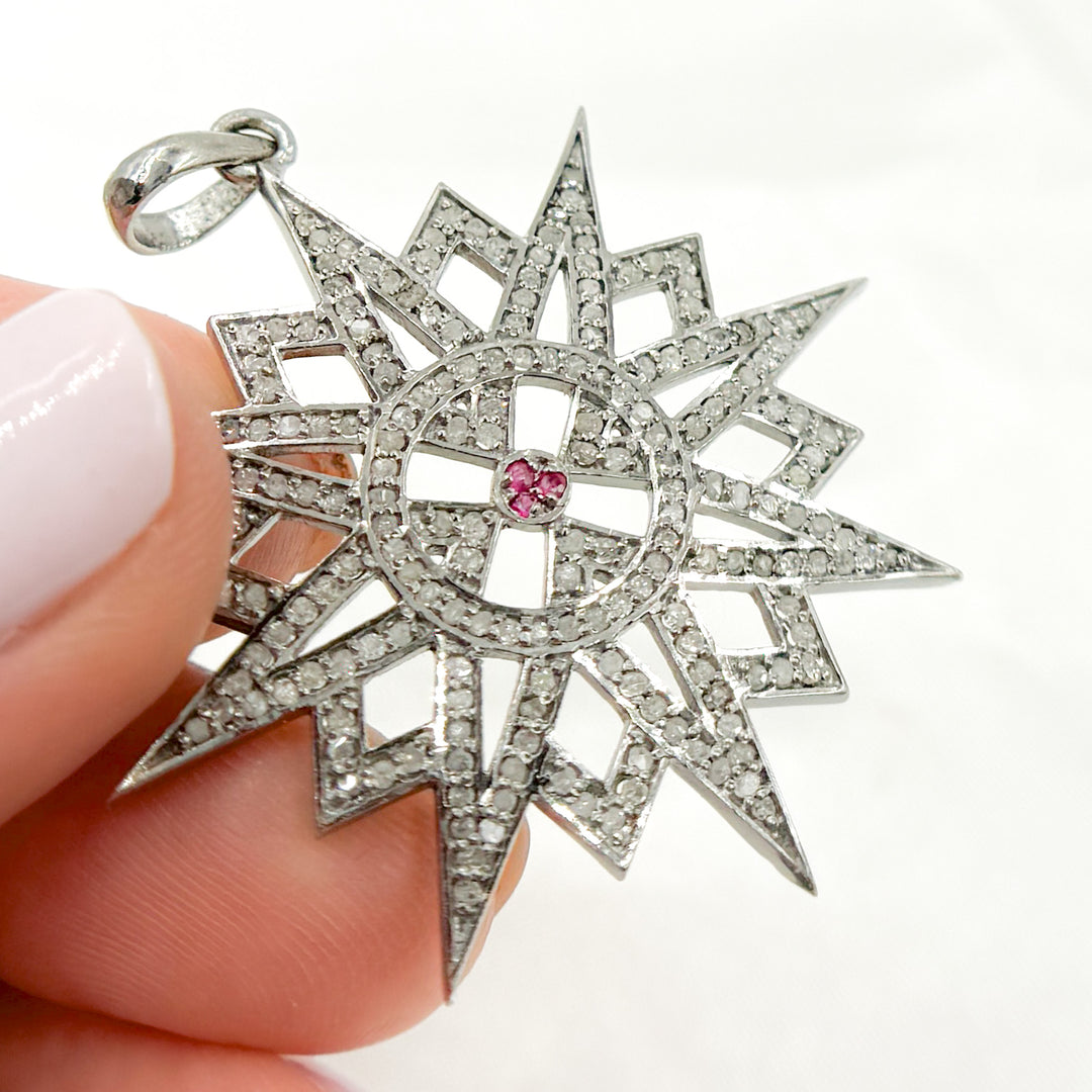 DP017. Diamond  Silver Fancy Star Pendant