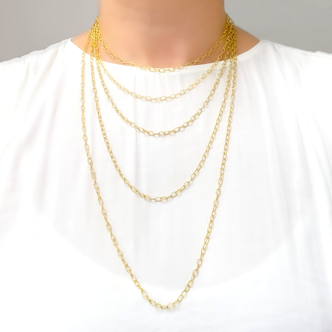 80GP. Gold Plated Sterling Silver Textured Cable Necklace