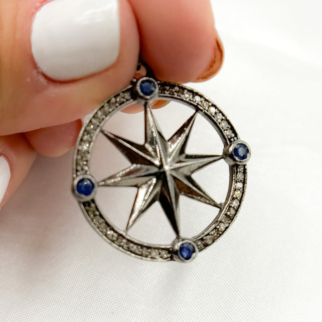 DP696. Diamond Sterling Silver Round Star Pendant with Gemstone