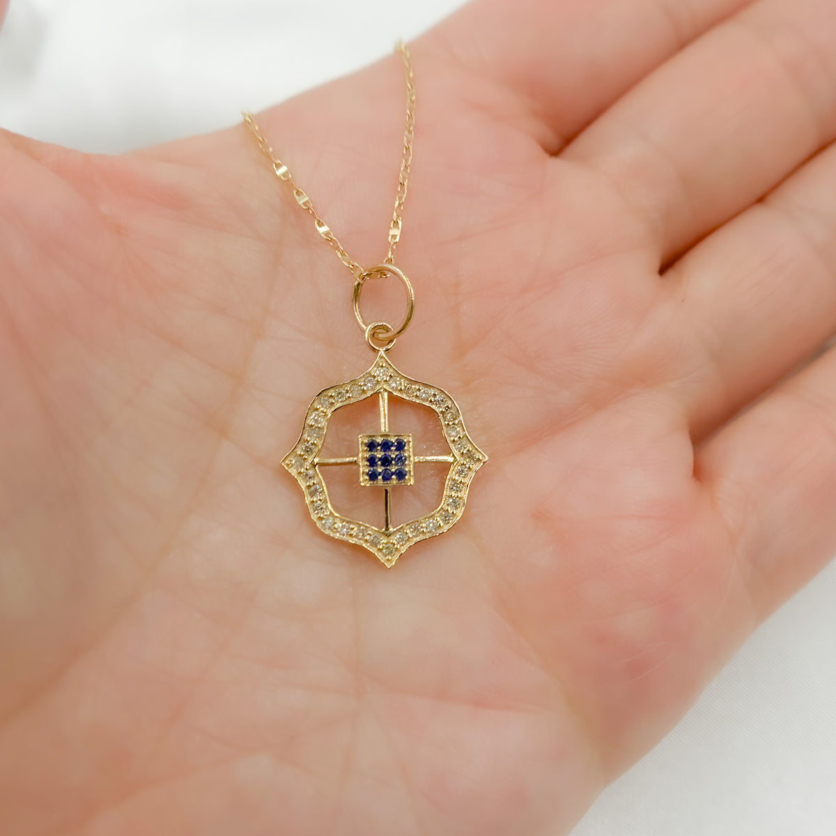 14K Solid Gold Diamond Charm. Available in (Ruby & Blue Sapphire). GDP273