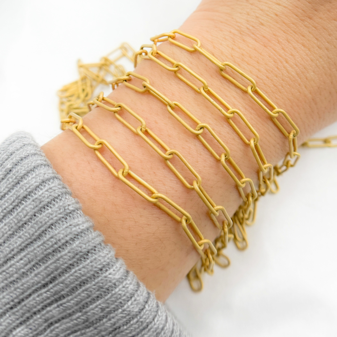 Gold Plated Matt 925 Sterling Silver Paperclip Chain