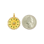 Load image into Gallery viewer, 14K Solid Gold Diamond and Emerald Sun Circle Charm. GDP325
