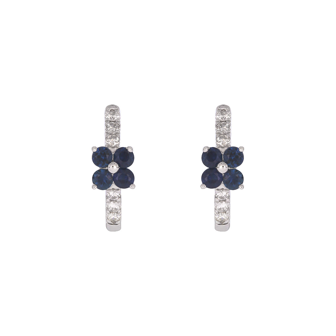 EHC57662. 14K Solid Gold Floral Diamond & Gemstone Hoop Earrings