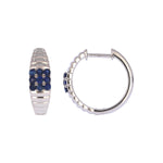 Load image into Gallery viewer, EHZ57171BS. 14K White Solid Gold Diamond &amp; Blue Sapphire Hoop Earrings