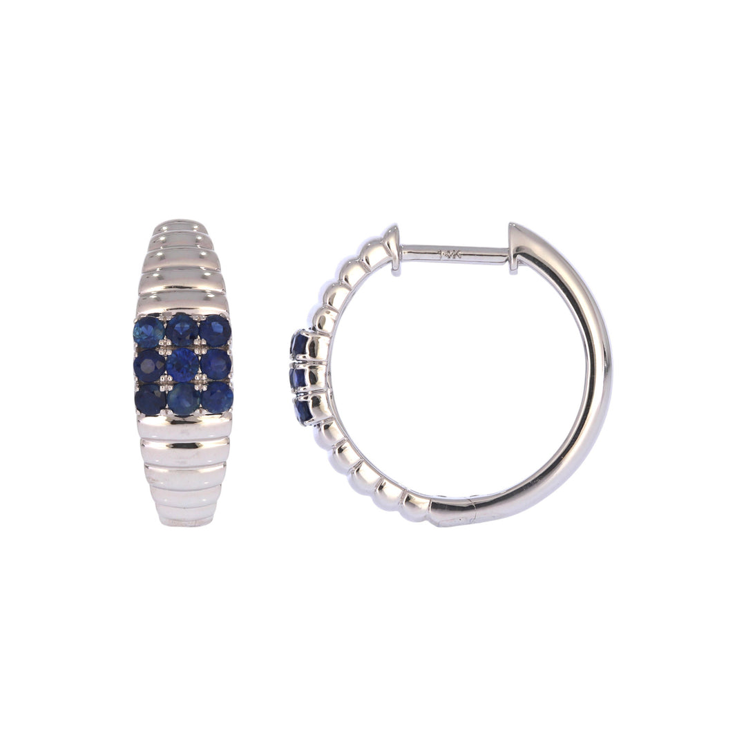 EHZ57171BS. 14K White Solid Gold Diamond & Blue Sapphire Hoop Earrings