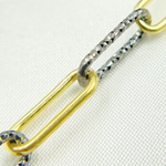 Load image into Gallery viewer, V31GB. Gold Plated &amp; Black Rhodium 925 Sterling Silver Smooth &amp; Diamond Cut Paperclip Chain
