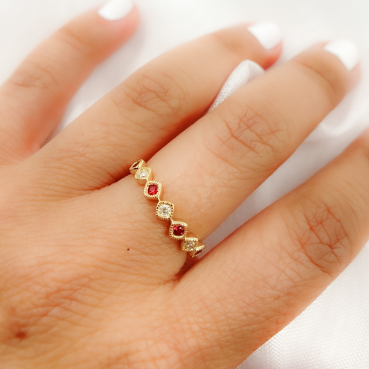 14K Solid Gold Diamond & Ruby Ring.