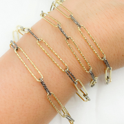 Gold Plated and Black Rhodium Sterling Silver Diamond Cut Paperclip Chain