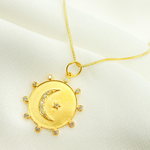 Load image into Gallery viewer, 14K Solid Gold with Diamonds Circle Shape Charm with Moon and Star in the Center. GDP205
