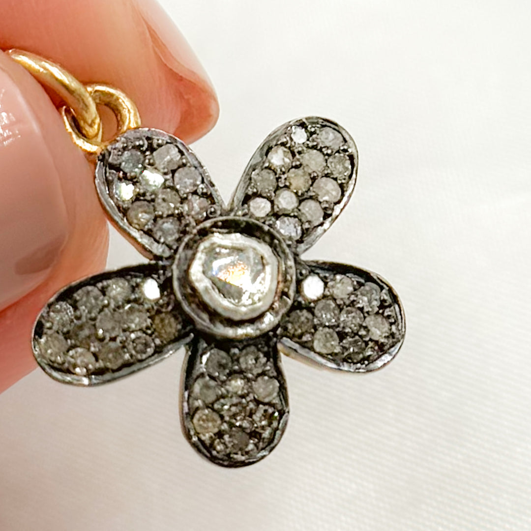 DC452. Diamond Sterling Silver Flower Charm with Polki Diamond