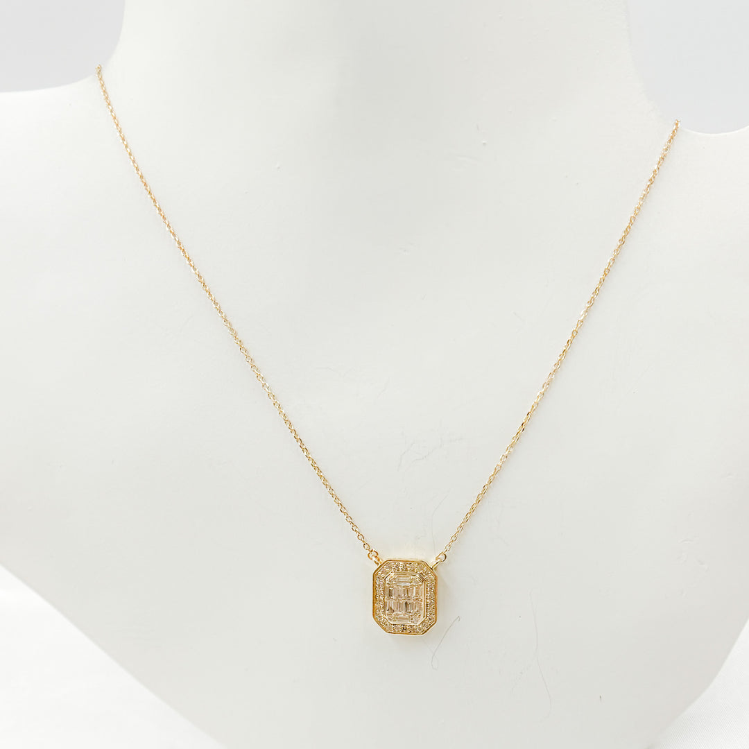 14k Solid Gold Diamond Rectangle Baguette Necklace. NFF71502