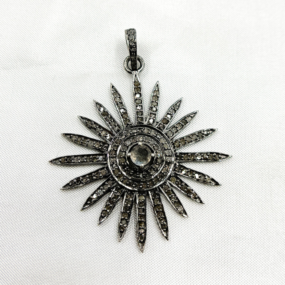 DP065. Diamond Sterling Silver Sun Pendant with Gemstone