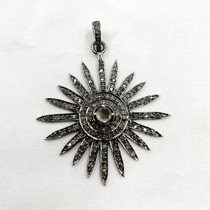 DP065. Diamond Sterling Silver Sun Pendant with Gemstone
