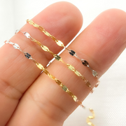 14K Solid Gold Tri-Color Flat Marina Chain