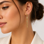 Load image into Gallery viewer, EFC52055. 14K Solid Gold and Diamonds Threader Earrings