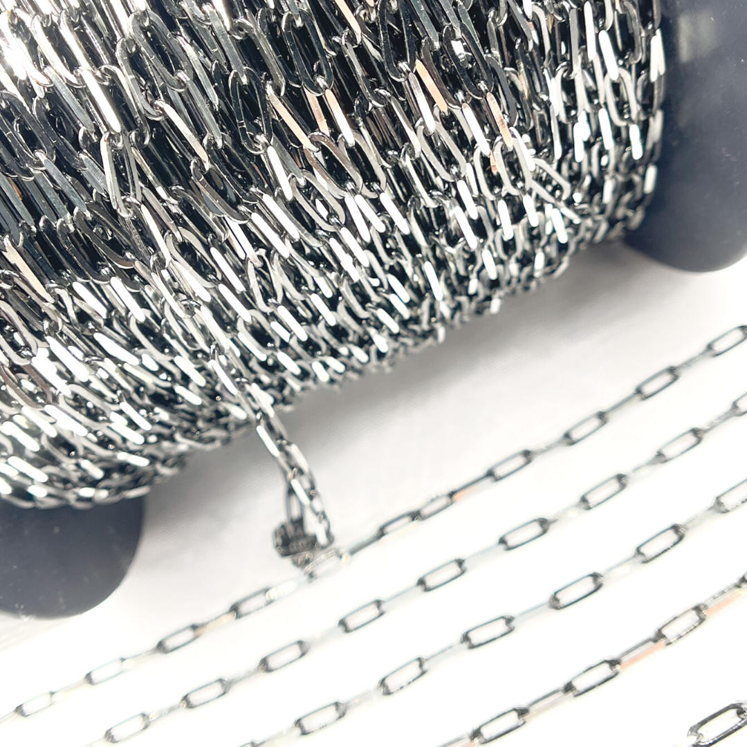 925 Sterling Silver & Black Rhodium Diamond Paperclip Chains